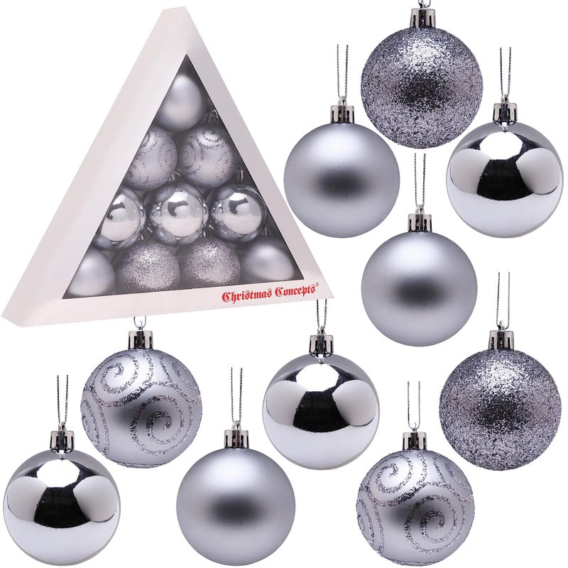 Christmas ConceptsÂ® Pack of 10-60mm Christmas Tree Baubles - Shiny, Matte & Glitter Decorated Ornaments (Graphite Grey) - Image 1